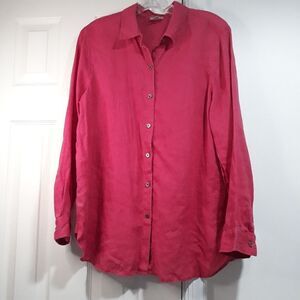 Vintage J.Jill Shirt Linen Long-Sleeve Button Down Red Cramberry size Sm…